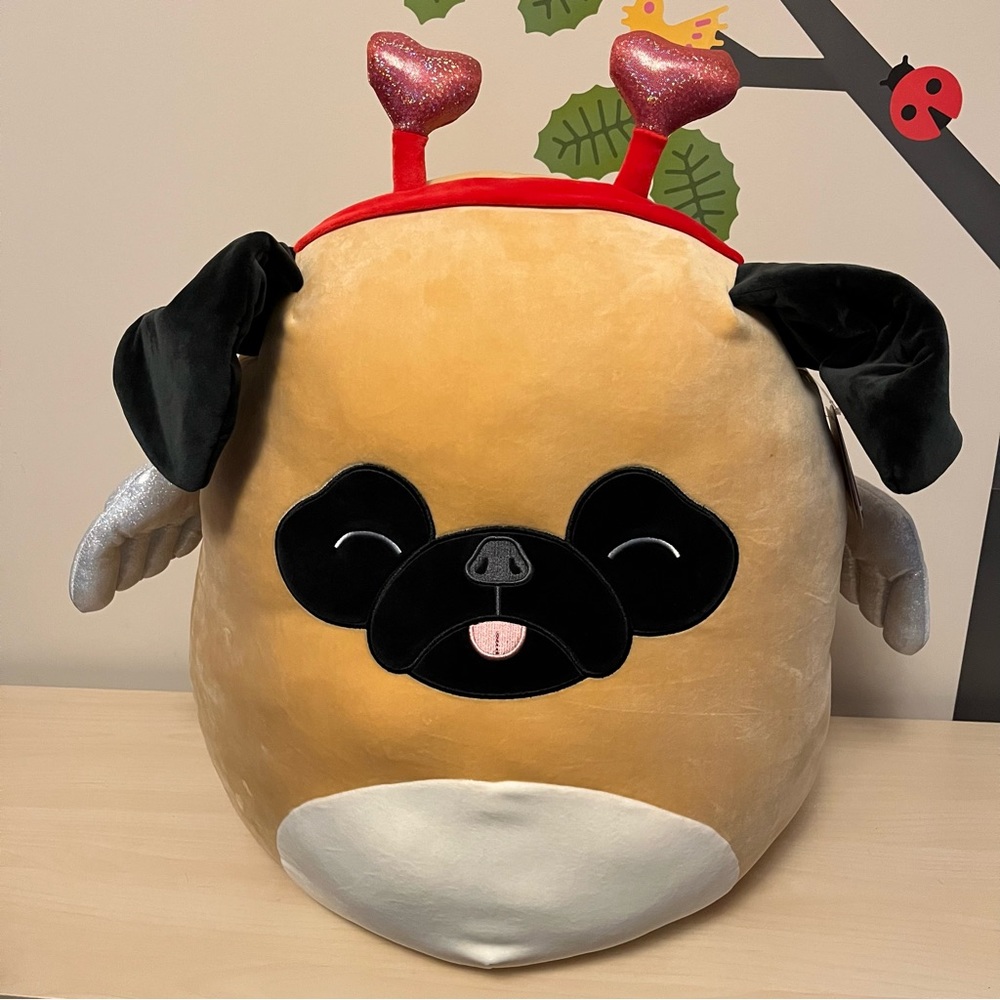 Squishmallow Pam Pug 🐶, Valentine’s Day 2023 ♥️, Hearts Headband, 20” New